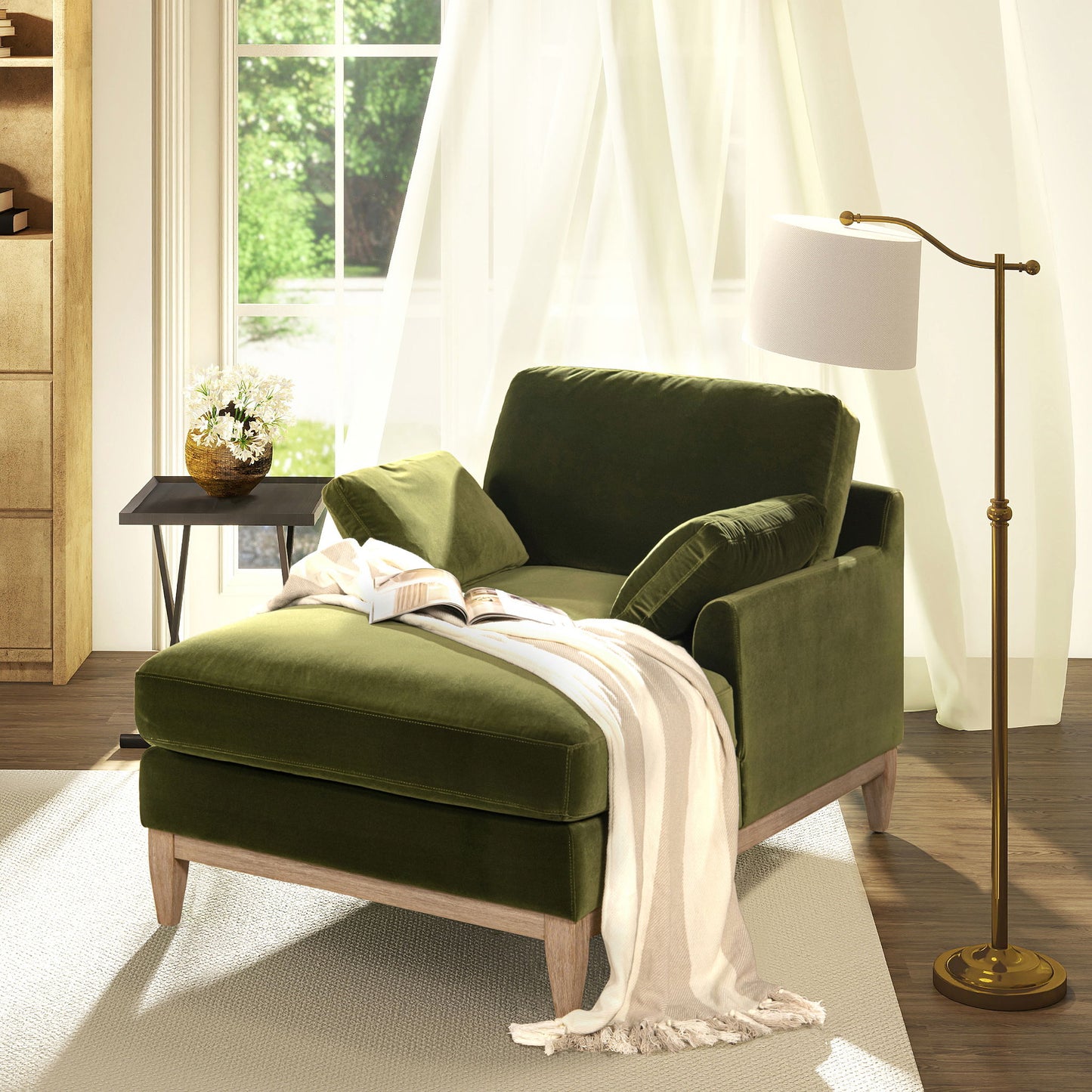 Pasadena - Modern Farmhouse Chaise Lounge Chair - Olive Green - The Sleep Loft - Online Mattress Showroom NYC