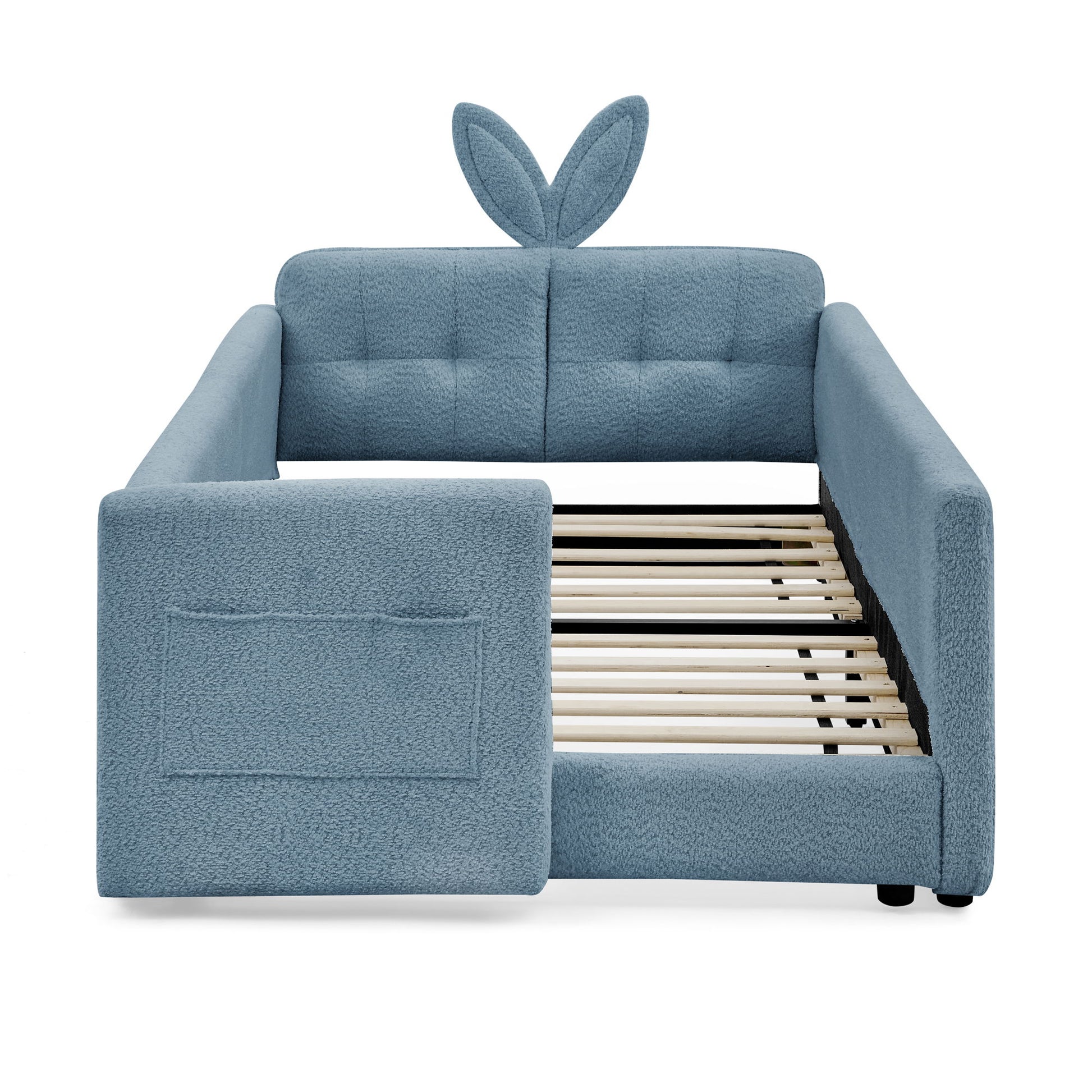 Cute Rabbit Ear Upholstered Platform Bed Frame With Safety Rail - The Sleep Loft - Online Mattress Showroom NYC