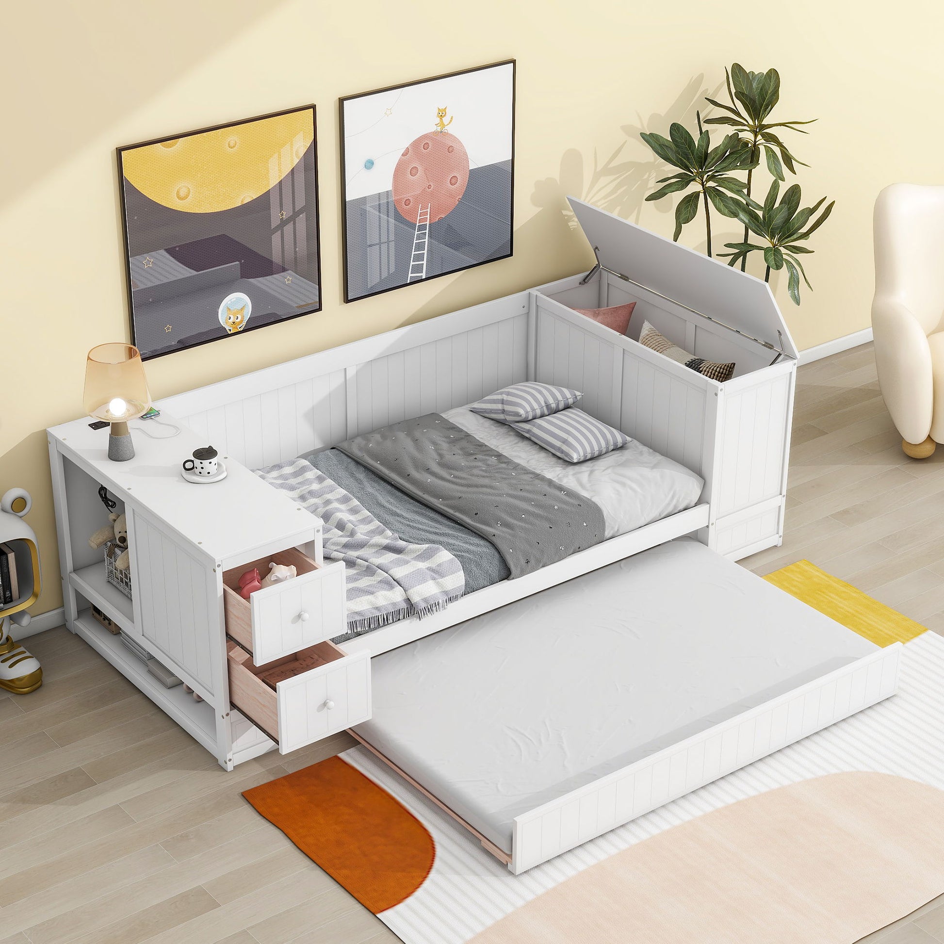 Daybed With Storage Arms, Trundle And Charging Station - The Sleep Loft - Online Mattress Showroom NYC