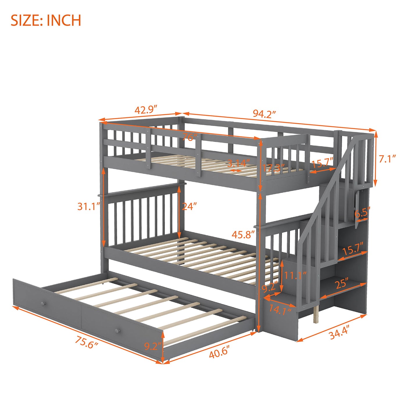 Stairway Bunk Bed With Storage And Guard Rail For Bedroom - The Sleep Loft - Online Mattress Showroom NYC