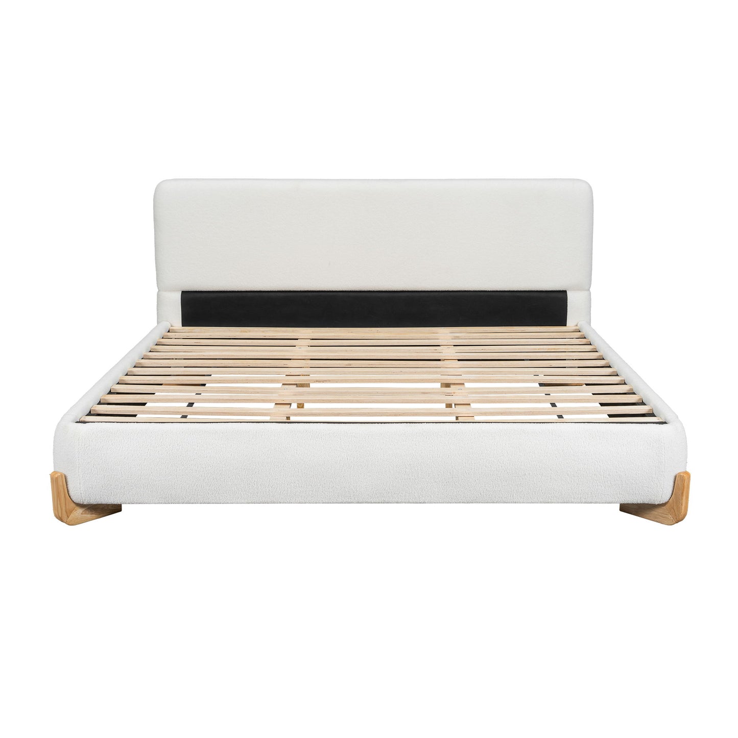 Elegant Boucle Upholstered Bed With Solid Wood Feet