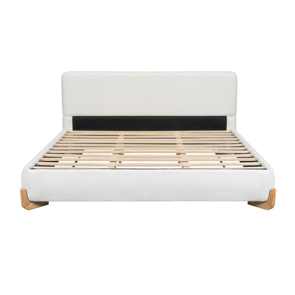 Elegant Boucle Upholstered Bed With Solid Wood Feet