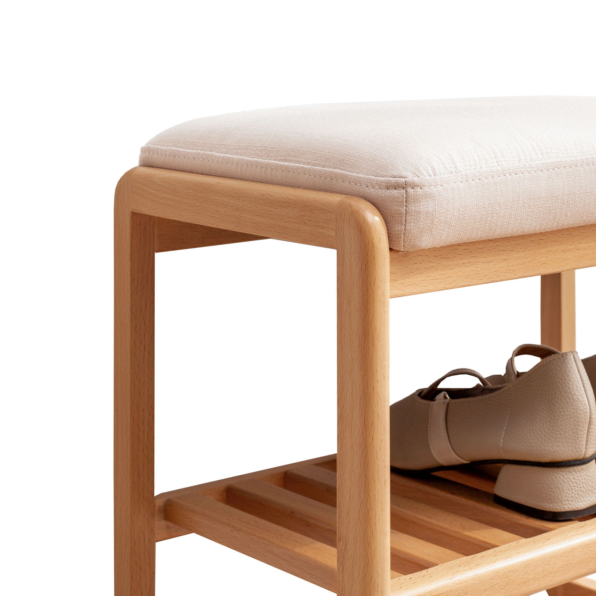 Shoe Bench, Beech Wood Storage Rack Organizer With High Rebound Sponge Cushion - Natural - The Sleep Loft - Online Mattress Showroom NYC