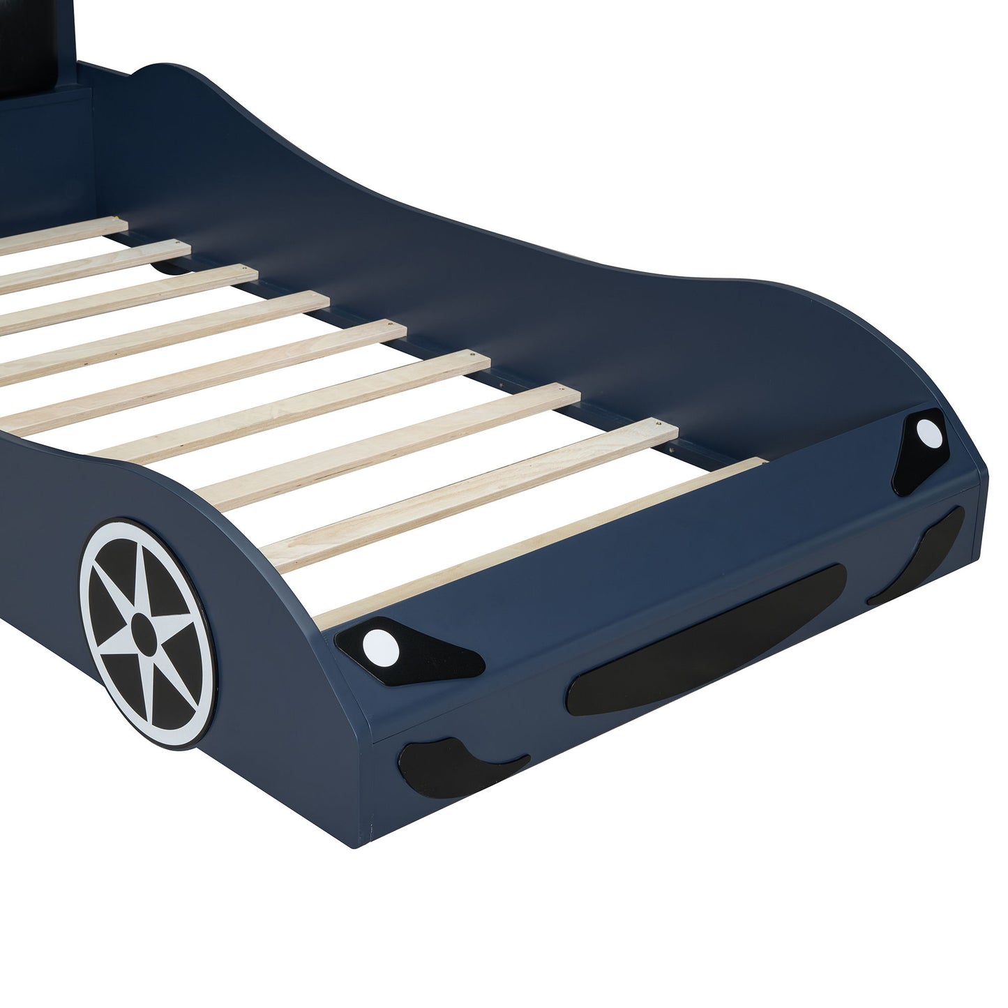 Race Car Shaped Platform Bed With LED And Upholstered Backrest In - The Sleep Loft - Online Mattress Showroom NYC