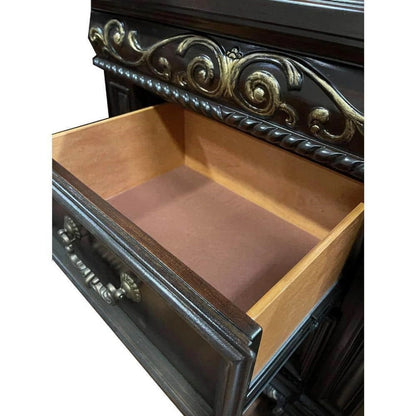 2 Drawer Nightstand, Carvings Bedside Table, Bedroom Furniture - Cherry