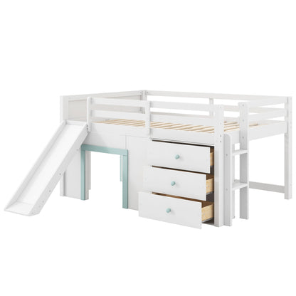 Modern Low Loft Bed With Slide, 3 Storage Drawers, And 2 Doors - The Sleep Loft - Online Mattress Showroom NYC