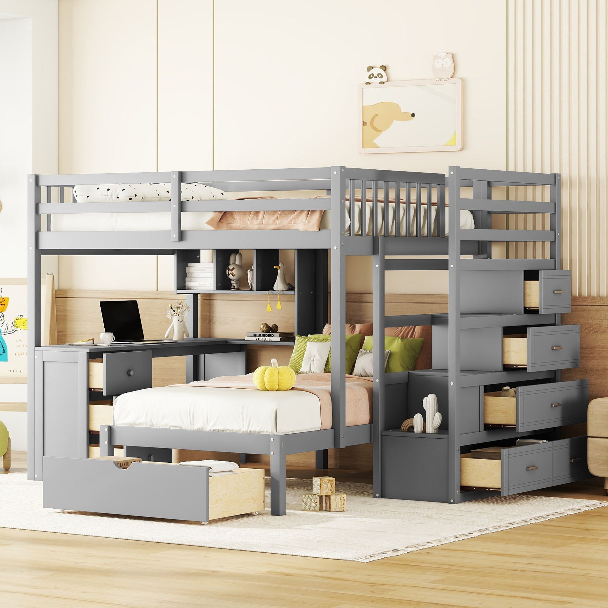 Bunk Bed With Desk, Drawers And Shelves - The Sleep Loft - Online Mattress Showroom NYC
