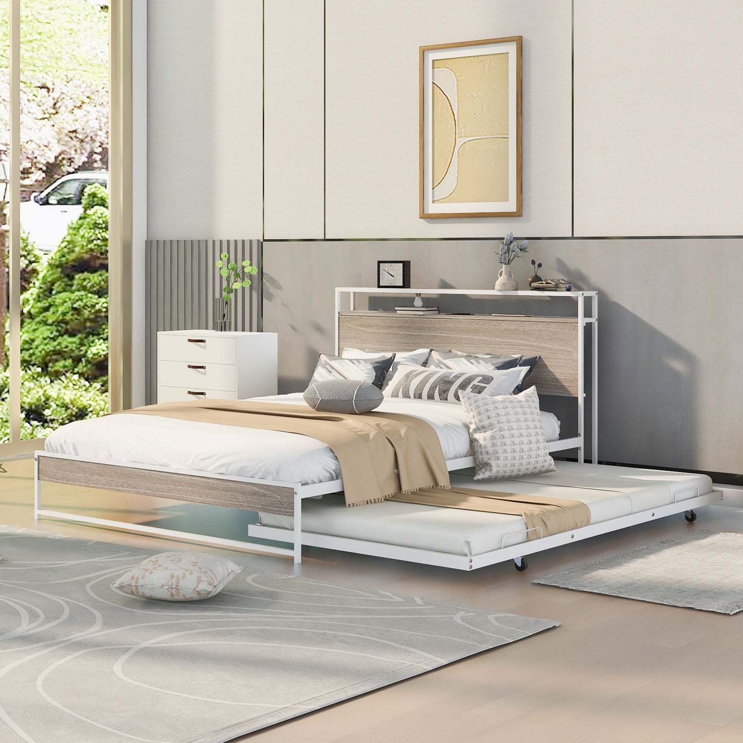 Platform Bed Frame With Trundle, USB Ports And Slat Support, No Box Spring Needed - The Sleep Loft - Online Mattress Showroom NYC
