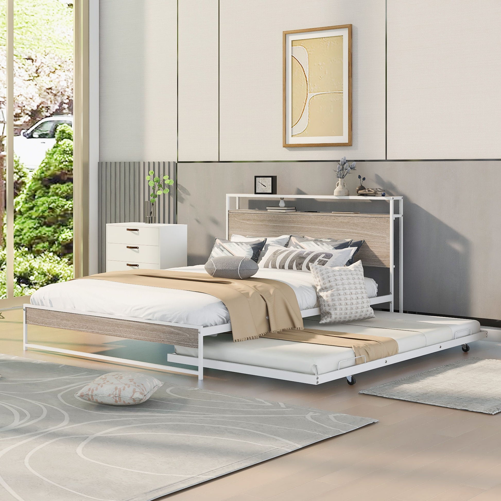 Platform Bed Frame With Trundle, USB Ports And Slat Support, No Box Spring Needed - The Sleep Loft - Online Mattress Showroom NYC