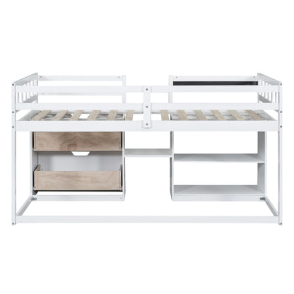 Low Loft Bed With Rolling Desk, Shelf And Drawers - The Sleep Loft - Online Mattress Showroom NYC