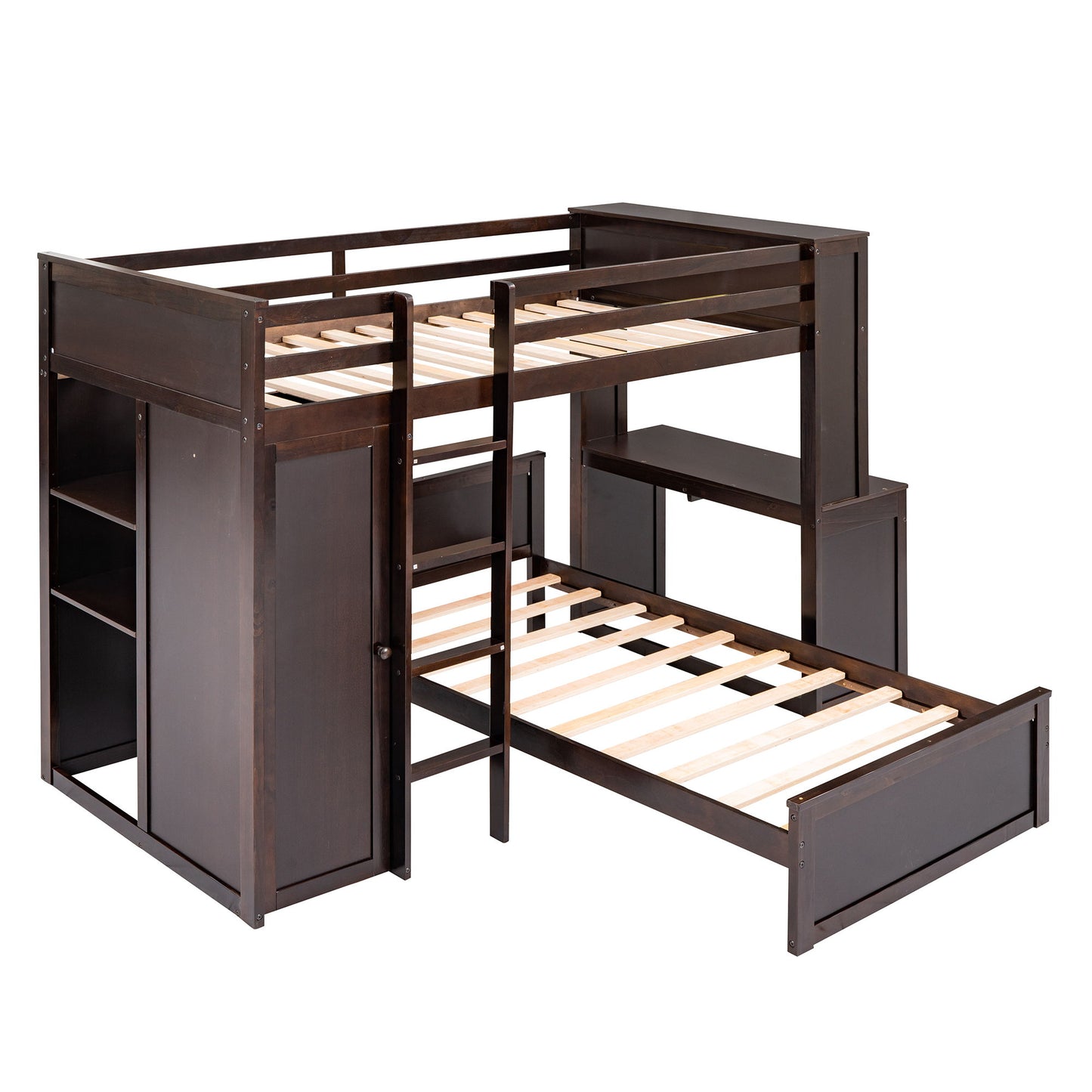 Loft Bed With A Stand Alone Bed, Shelves, Desk, And Wardrobe - The Sleep Loft - Online Mattress Showroom NYC