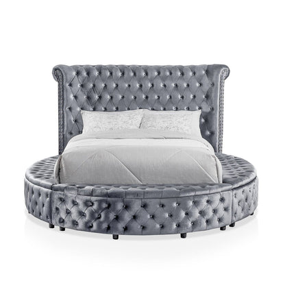 Glam Button Tufted Wingback Round Bed With Storage And USB Ports - The Sleep Loft - Online Mattress Showroom NYC