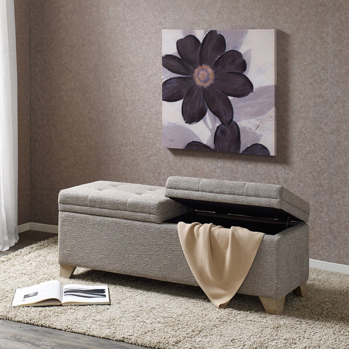 Soft Close Upholstered Storage Bench, Convenient Design - The Sleep Loft - Online Mattress Showroom NYC