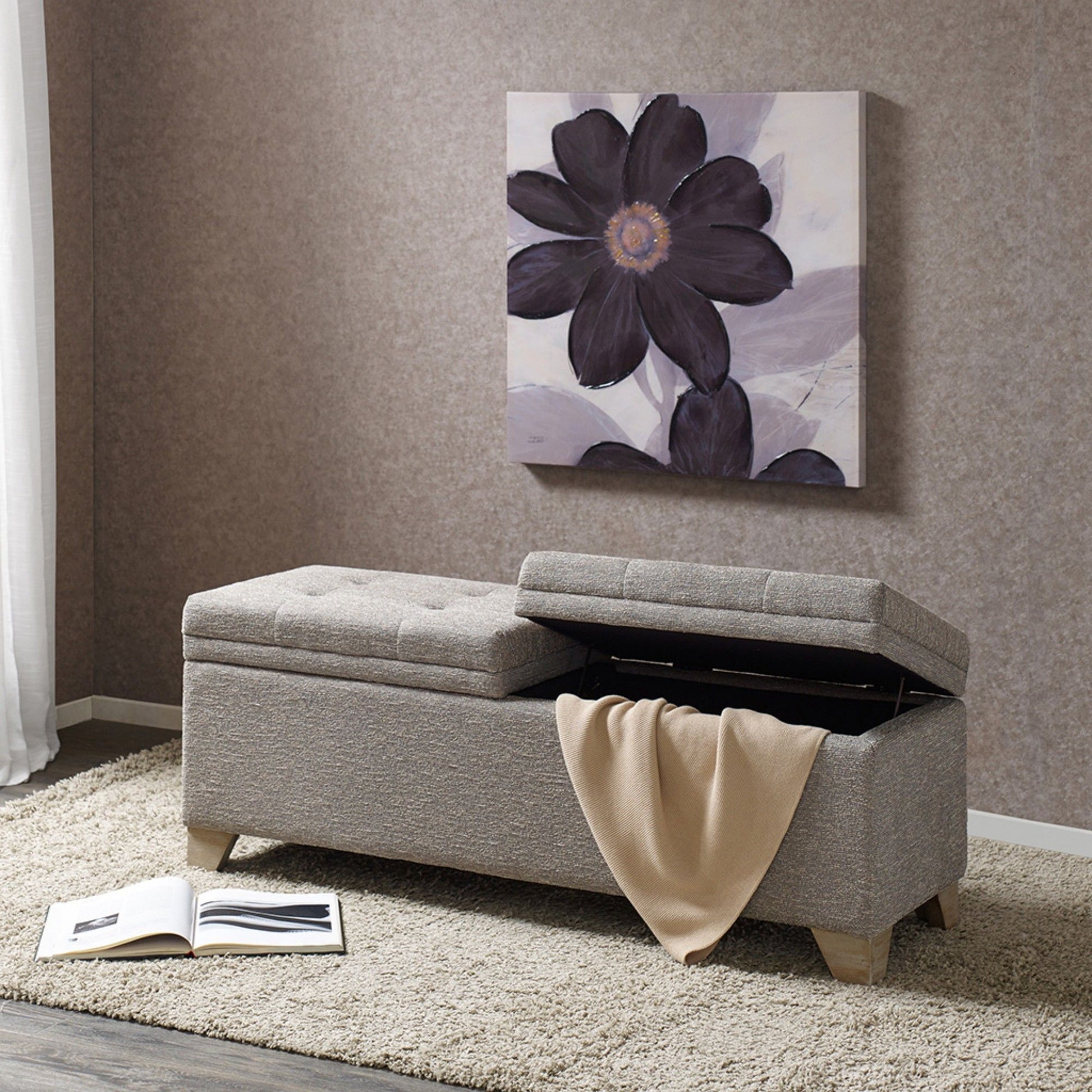 Soft Close Upholstered Storage Bench, Convenient Design - The Sleep Loft - Online Mattress Showroom NYC