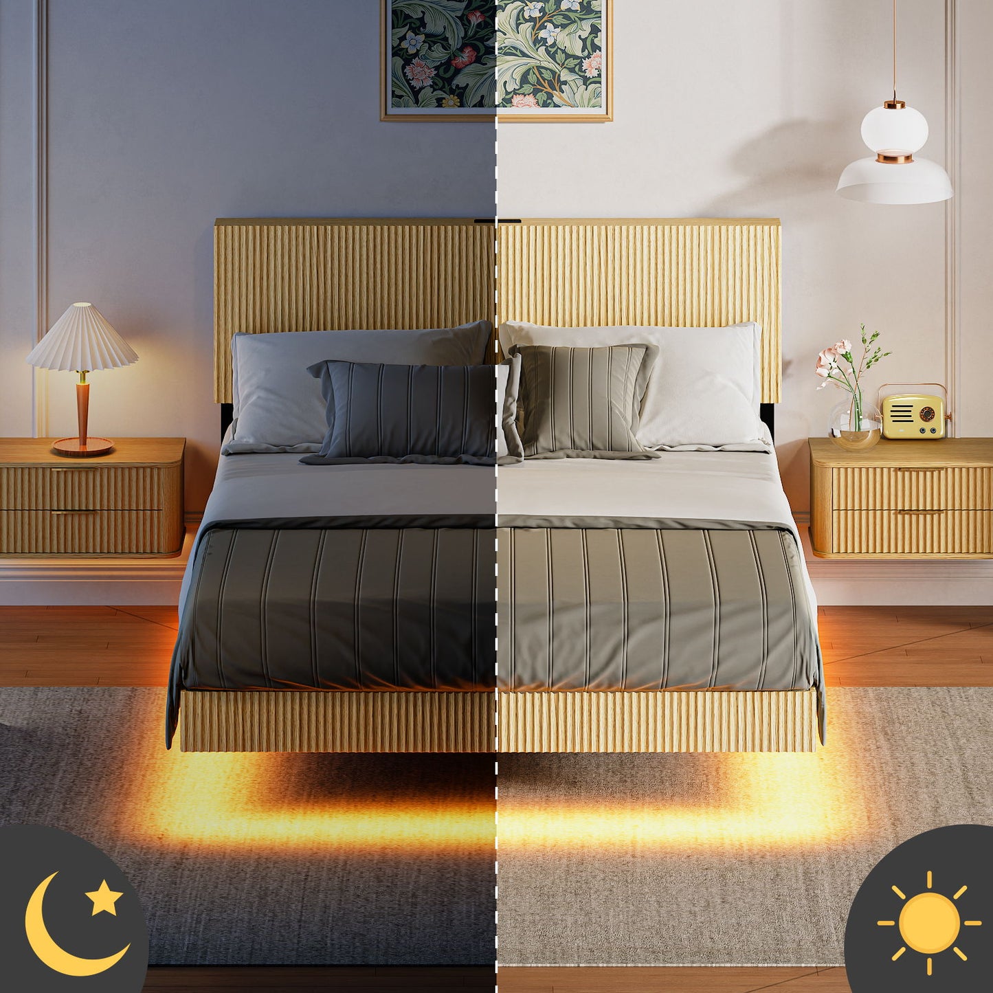 Floating Bedstead With Charging Station And LED Lights - The Sleep Loft - Online Mattress Showroom NYC
