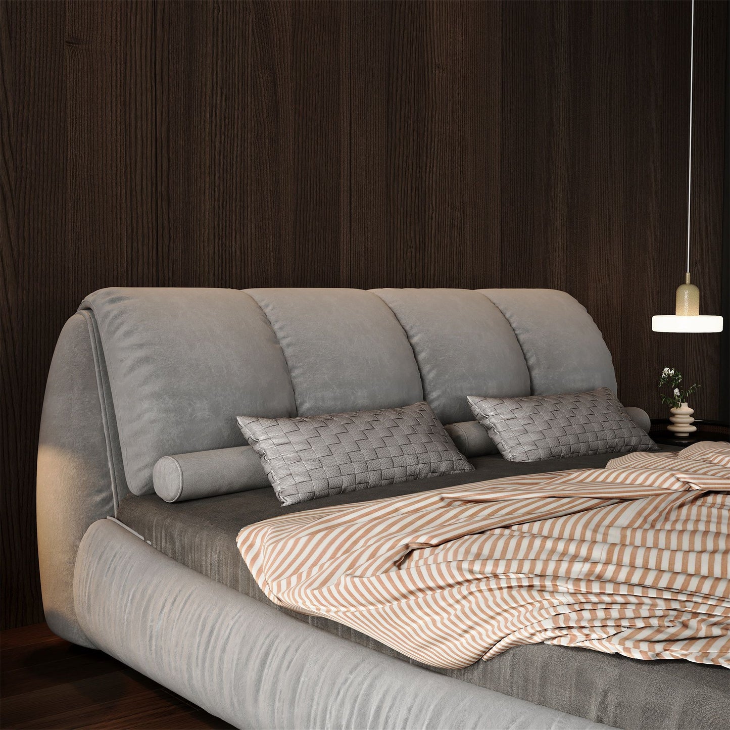 Luxury Upholstered Platform Bed With Oversized Padded Backrest And Solid Wood Frame - The Sleep Loft - Online Mattress Showroom NYC
