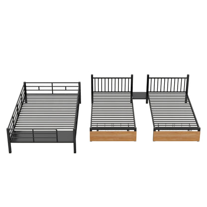 Full Over Twin-Twin Triple Bunk Bed With Drawers And Staircase - Black - The Sleep Loft - Online Mattress Showroom NYC