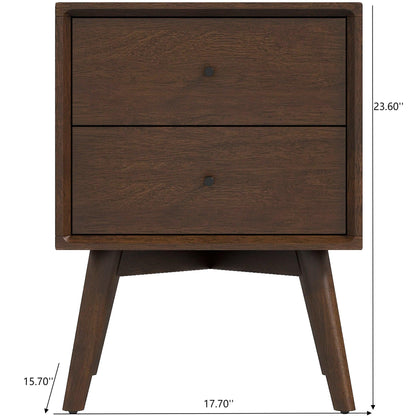 Caroline - Mid-Century Modern Style White Night Stand 2 Drawer - The Sleep Loft - Online Mattress Showroom NYC