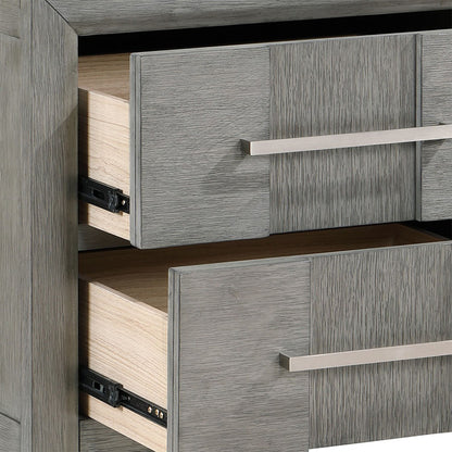 Modern 2 Drawer Nightstand In Gray Finish With Silver Metal Handles, Contemporary Bedside Table With Smooth Glide Drawers