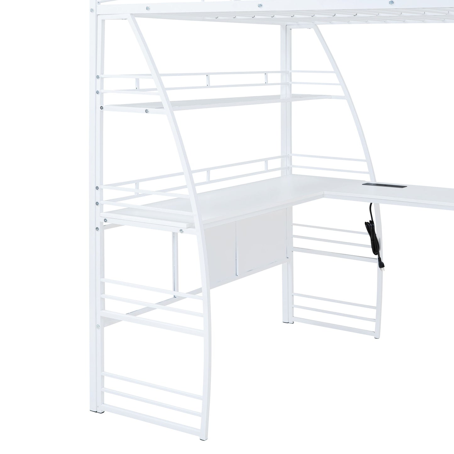 Loft Bed With 4 Layers Of Shelves And L-Shaped Desk, Stylish Metal Frame Bed With A Set Of Sockets, USB Ports And And Wireless Charging - The Sleep Loft - Online Mattress Showroom NYC