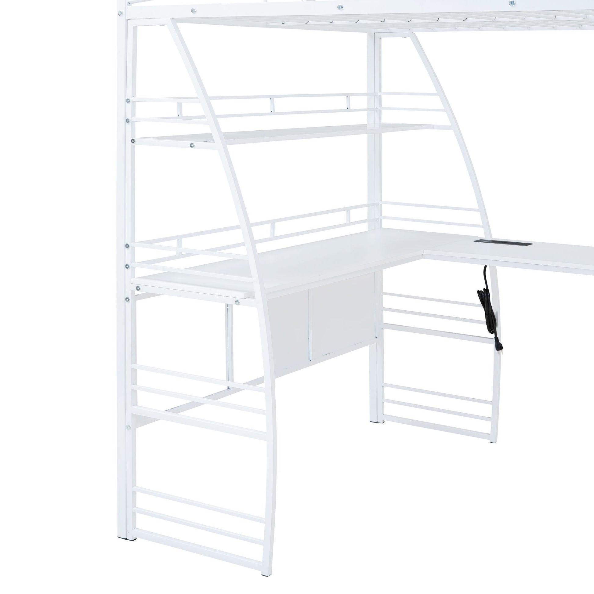 Loft Bed With 4 Layers Of Shelves And L-Shaped Desk, Stylish Metal Frame Bed With A Set Of Sockets, USB Ports And And Wireless Charging - The Sleep Loft - Online Mattress Showroom NYC