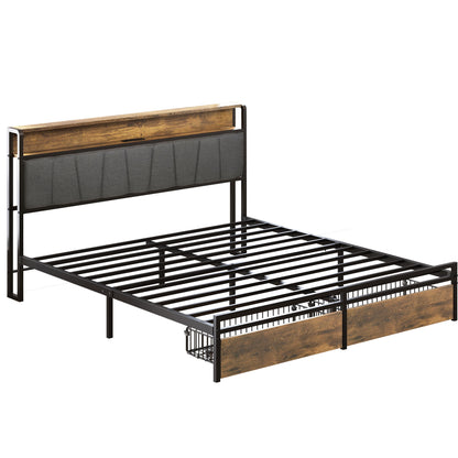Upholstered Platform Bed Frame With Storage Drawers, USB Ports, LED Lights - The Sleep Loft - Online Mattress Showroom NYC