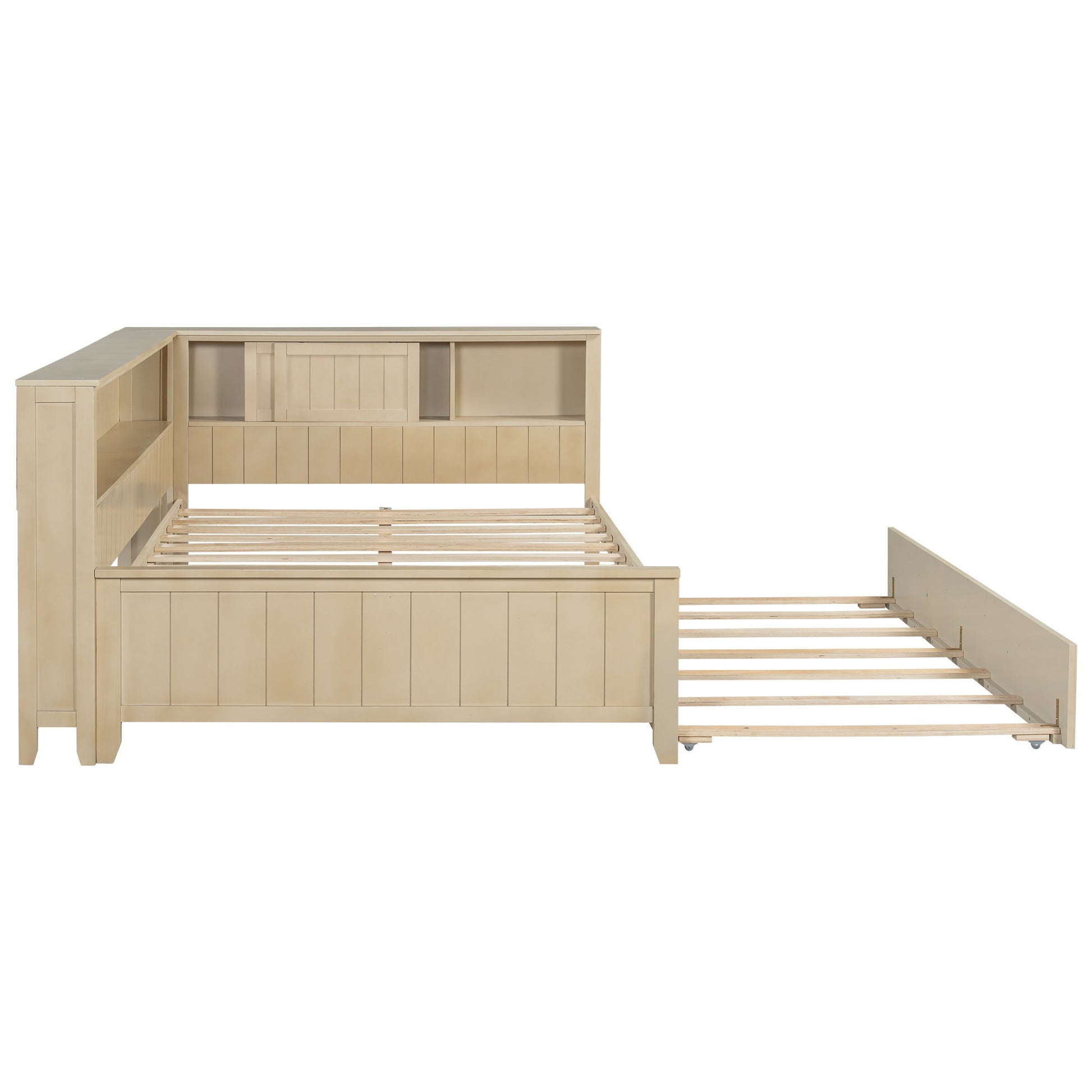Full Size Daybed With Storage Shelves And Trundle - Ancient White - The Sleep Loft - Online Mattress Showroom NYC