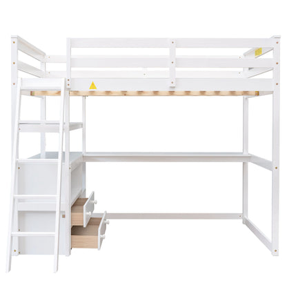 Modern Loft Bed With Built In Desk, Shelves, And 2 Drawers - The Sleep Loft - Online Mattress Showroom NYC