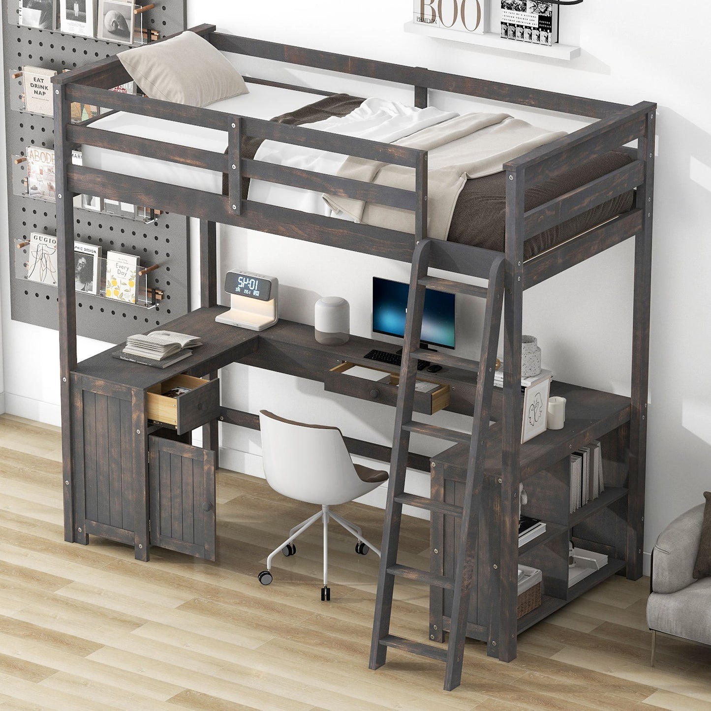 Loft Bed With U-Shaped Desk, Drawers, And Storage Shelves - The Sleep Loft - Online Mattress Showroom NYC