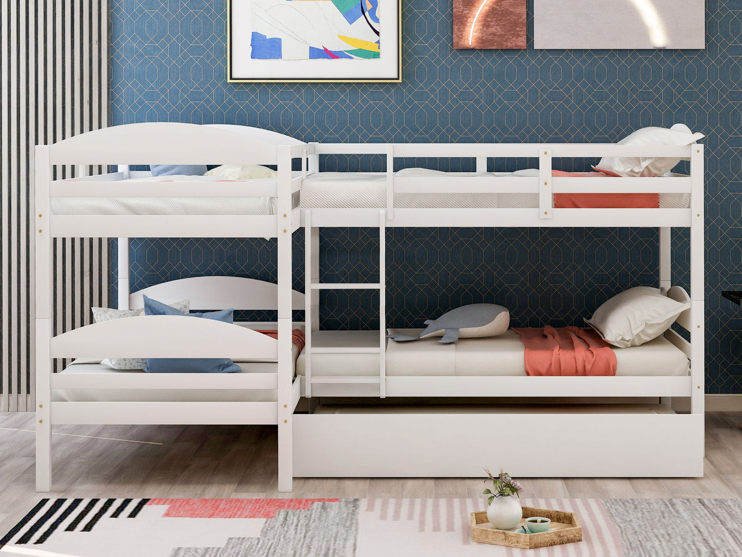 Twin L-Shaped Bunk Bed With Trundle - White - The Sleep Loft - Online Mattress Showroom NYC