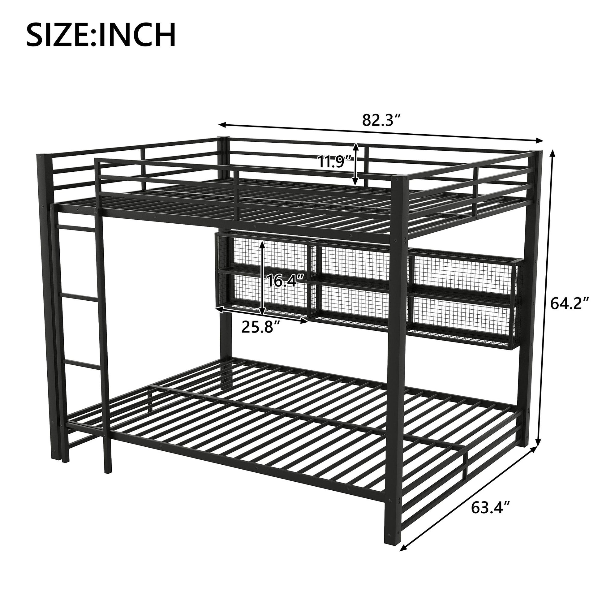 Queen Over Queen Bunk Bed With Storage Cabinets And LED Sturdy Frame, 6 Storage Units, Adjustable LED Lights - Black - The Sleep Loft - Online Mattress Showroom NYC