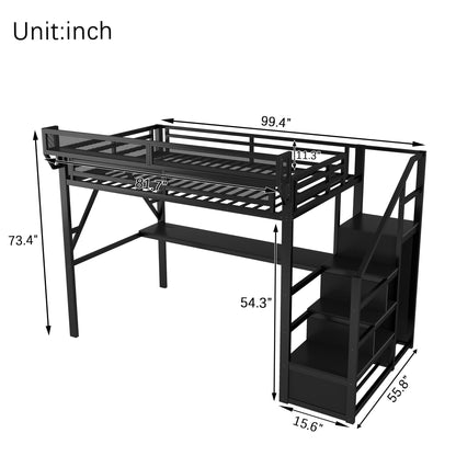 Loft Bed With Desk And Charging Station With Stairs And Light - The Sleep Loft - Online Mattress Showroom NYC