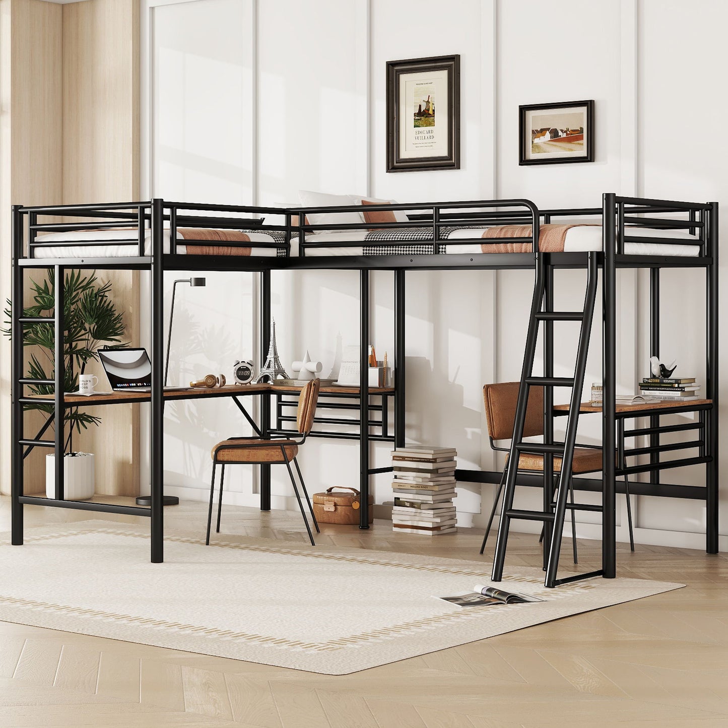 Twin Loft Bed With 2 Built In Desks, Mission Style - Black - The Sleep Loft - Online Mattress Showroom NYC