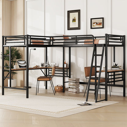 Twin Loft Bed With 2 Built In Desks, Mission Style - Black - The Sleep Loft - Online Mattress Showroom NYC