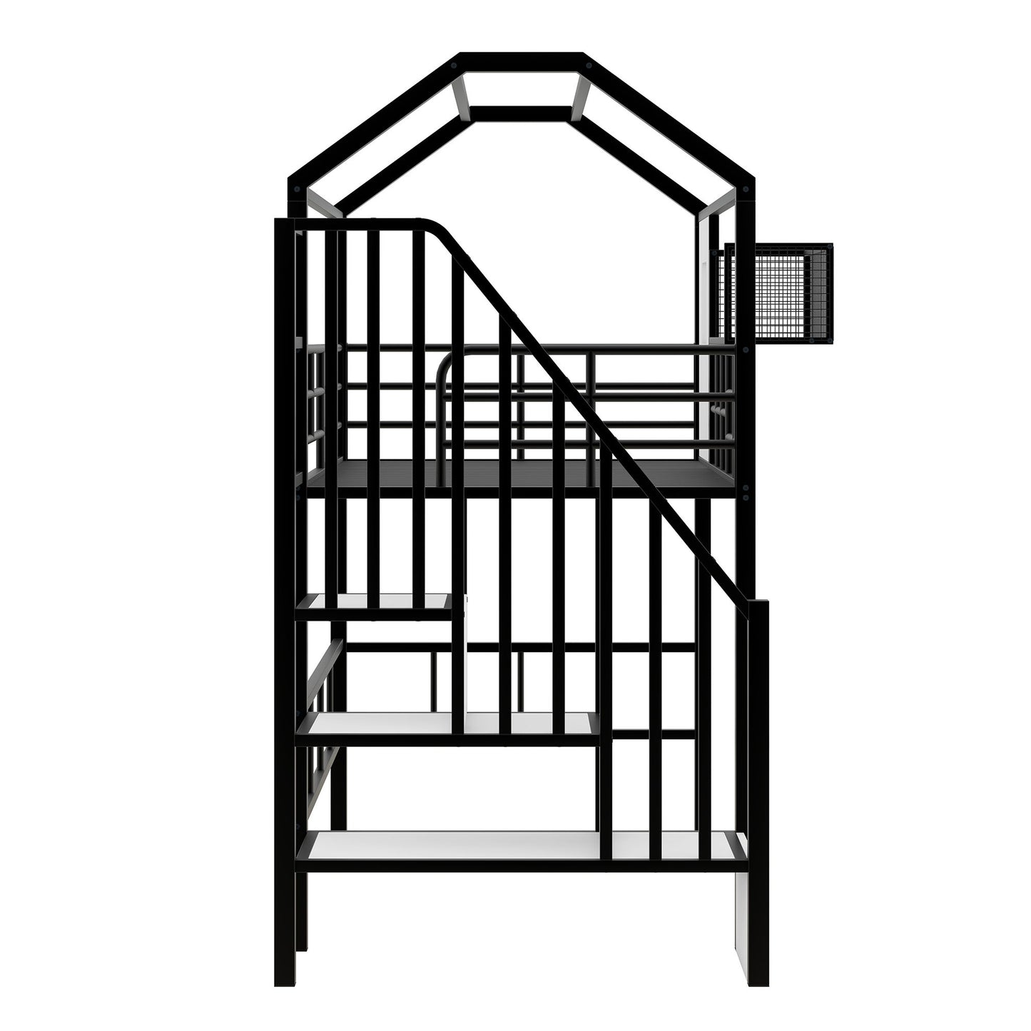 Metal Loft Bed With Roof Design And Storage Box With Guardrails And Integrated Ladder - The Sleep Loft - Online Mattress Showroom NYC