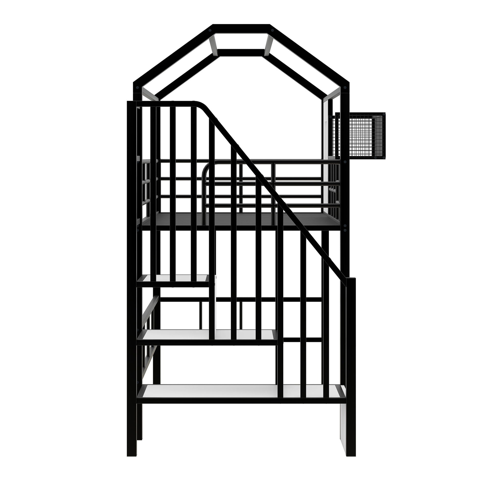Metal Loft Bed With Roof Design And Storage Box With Guardrails And Integrated Ladder - The Sleep Loft - Online Mattress Showroom NYC