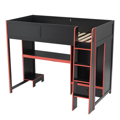 Gaming Loft Bed With Built In Desk, Wardrobe, LED Lighting And Drawer - The Sleep Loft - Online Mattress Showroom NYC