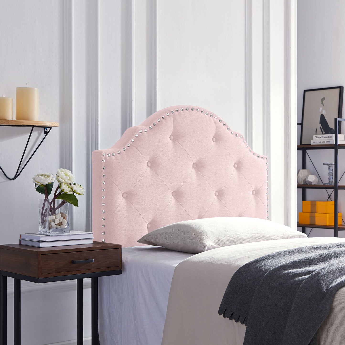 Flanner - Contemporary Fabric Upholstered Twin Headboard - Blush - The Sleep Loft - Online Mattress Showroom NYC