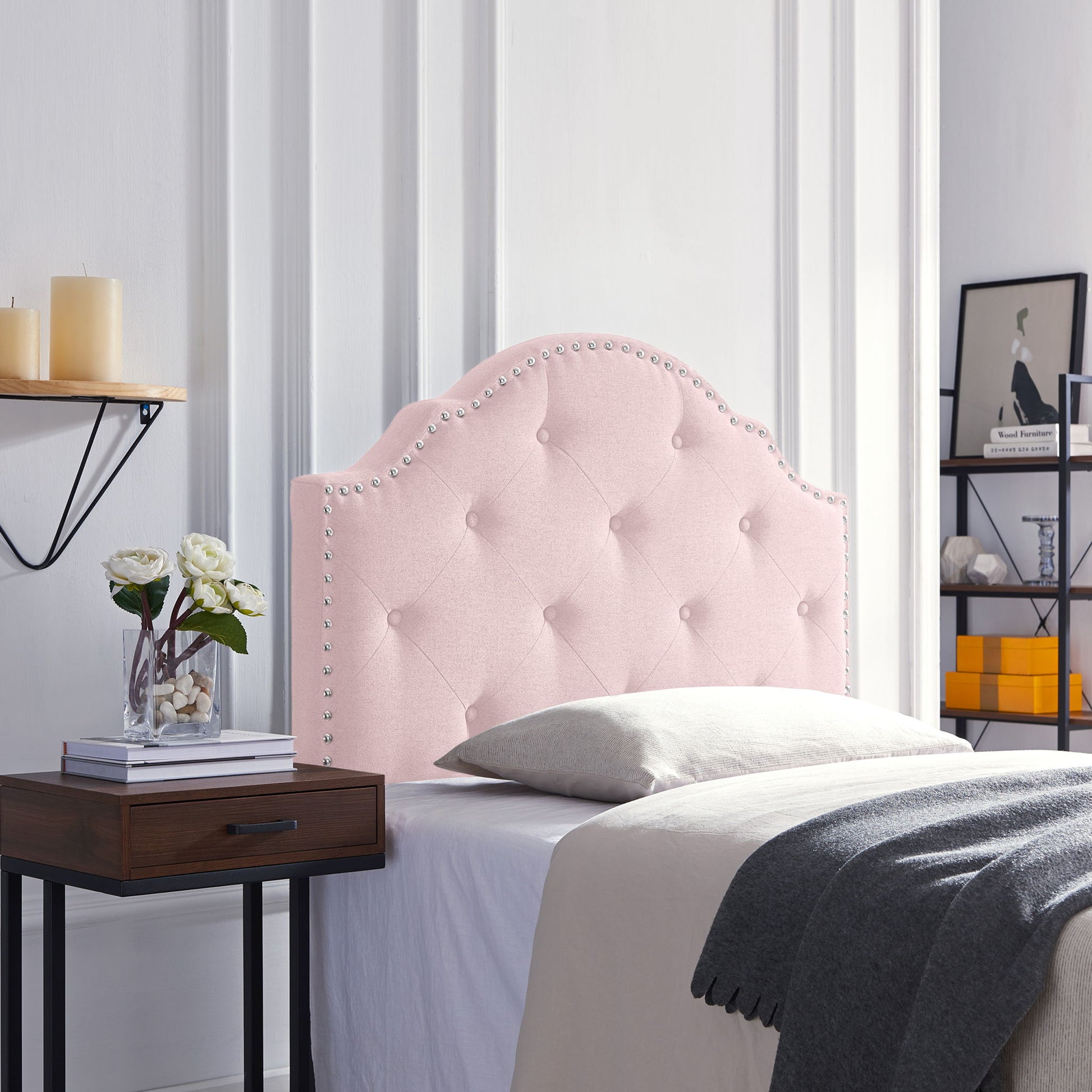 Flanner - Contemporary Fabric Upholstered Twin Headboard - Blush - The Sleep Loft - Online Mattress Showroom NYC