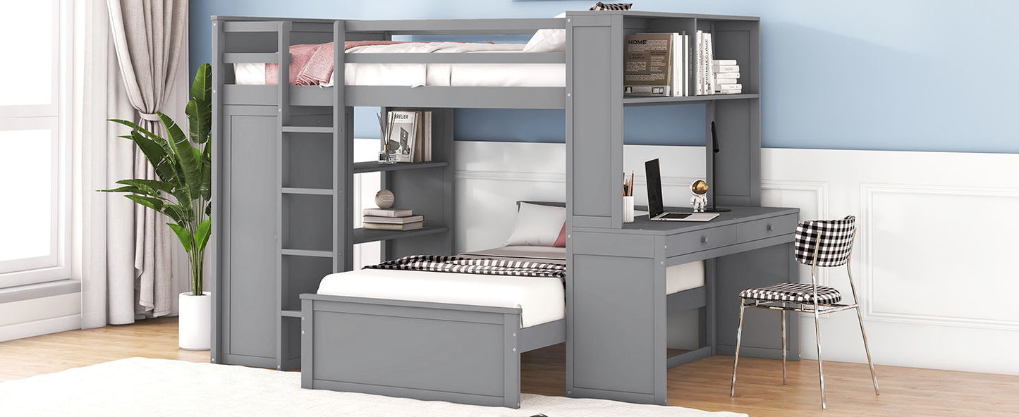 Loft Bed With A Twin Size Standalone Bed, Shelves, Desk, And Wardrobe - The Sleep Loft - Online Mattress Showroom NYC