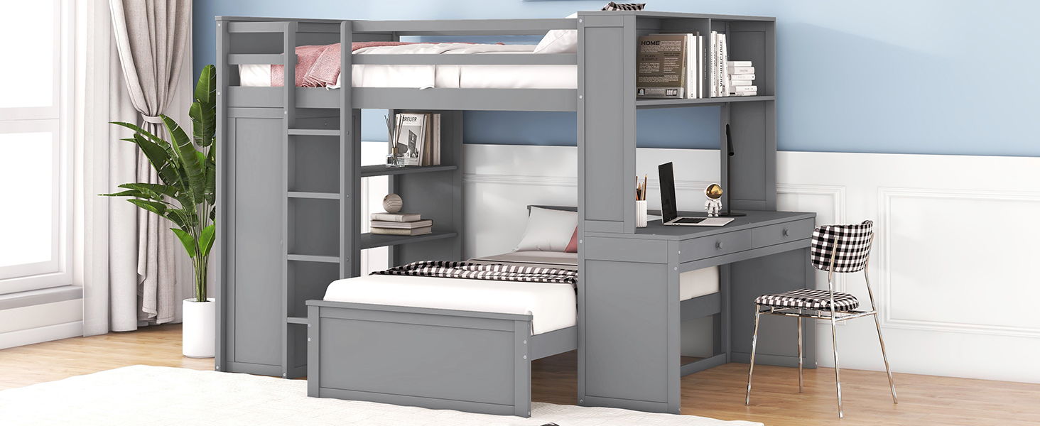 Loft Bed With A Twin Size Standalone Bed, Shelves, Desk, And Wardrobe - The Sleep Loft - Online Mattress Showroom NYC