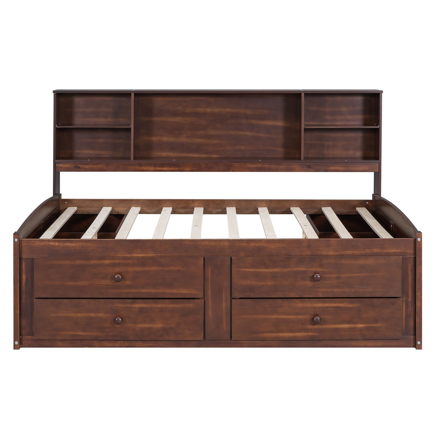 Full Size Captain Bed With Built In Storage Shelves, 4 Drawers And 2 Cabinets - Antique Brown - The Sleep Loft - Online Mattress Showroom NYC