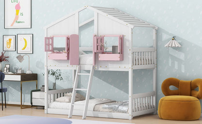 House Bunk Bed With Roof, Window, Window Box, Door, With Safety Guardrails And Ladder - The Sleep Loft - Online Mattress Showroom NYC