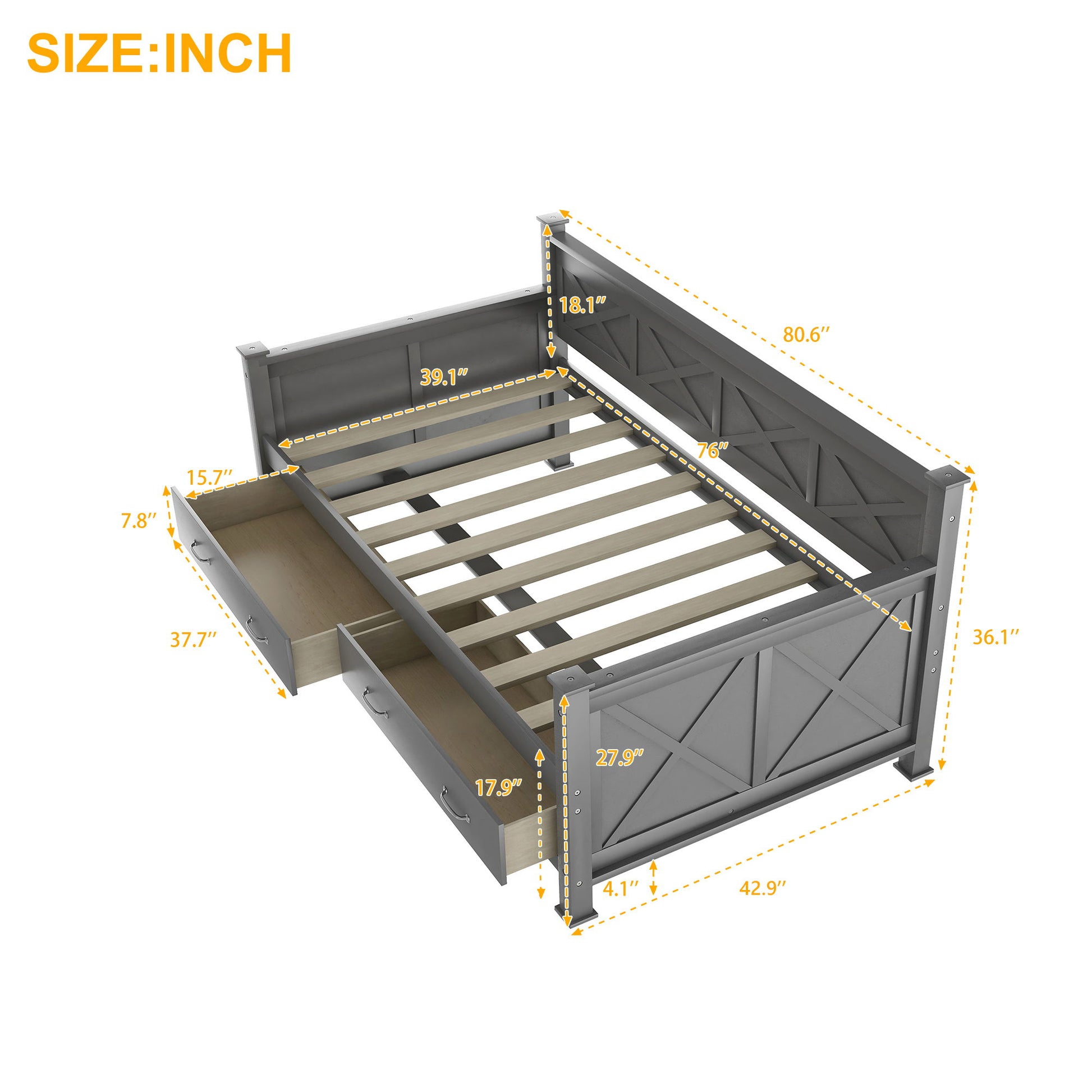 Modern Daybed With 2 Large Drawers, X Shaped Frame - The Sleep Loft - Online Mattress Showroom NYC