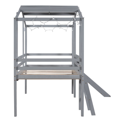 Loft House Bed With Ladder And Slide, With board And Light Strip On The Roof - The Sleep Loft - Online Mattress Showroom NYC