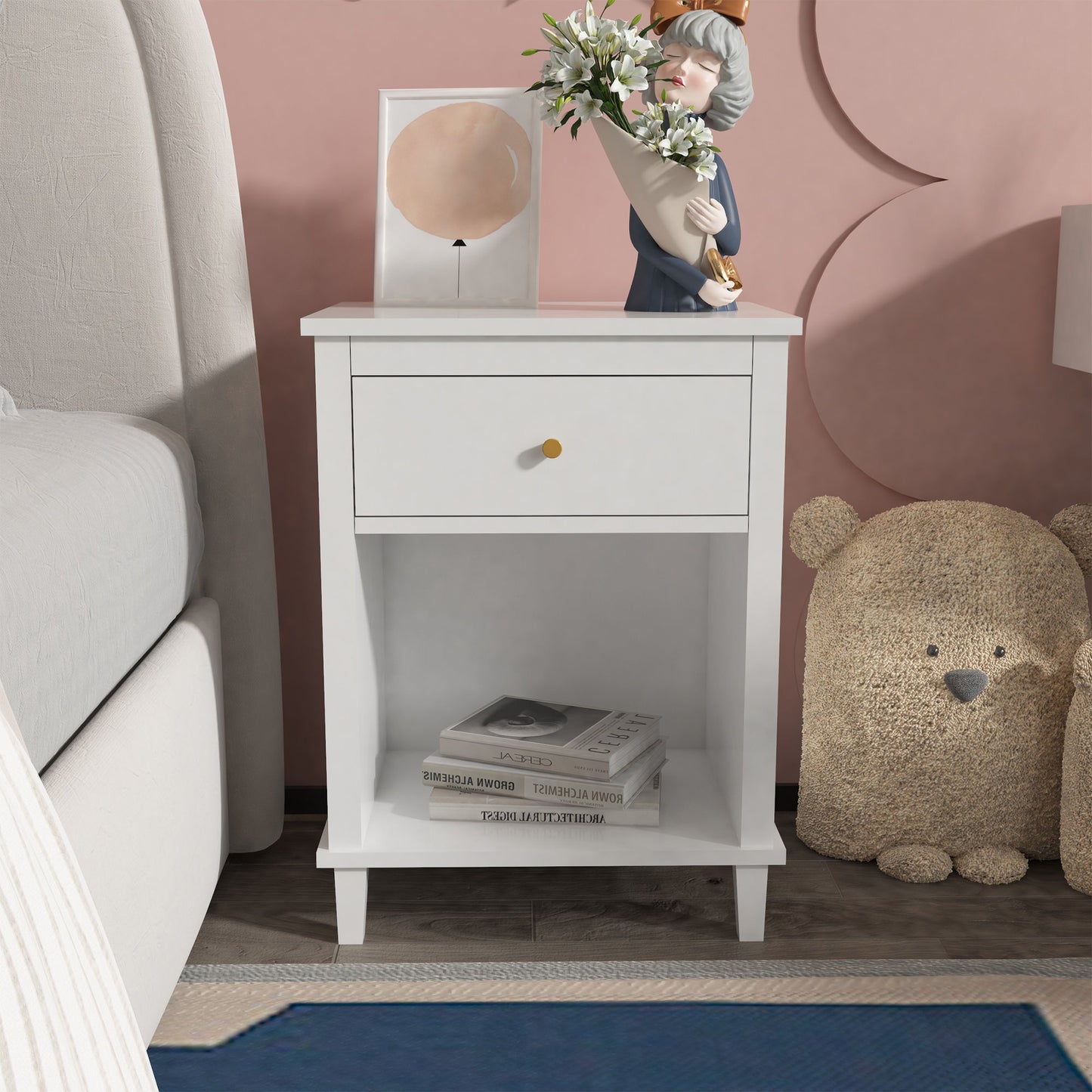 Nightstand & 1 Drawer And 1 Shelf - White - The Sleep Loft - Online Mattress Showroom NYC