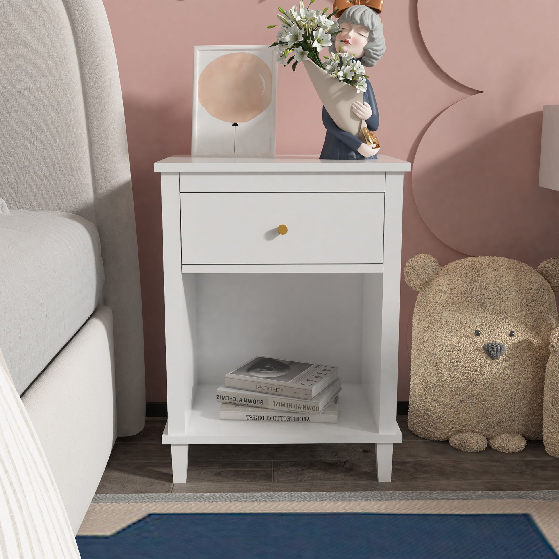 Nightstand & 1 Drawer And 1 Shelf - White - The Sleep Loft - Online Mattress Showroom NYC