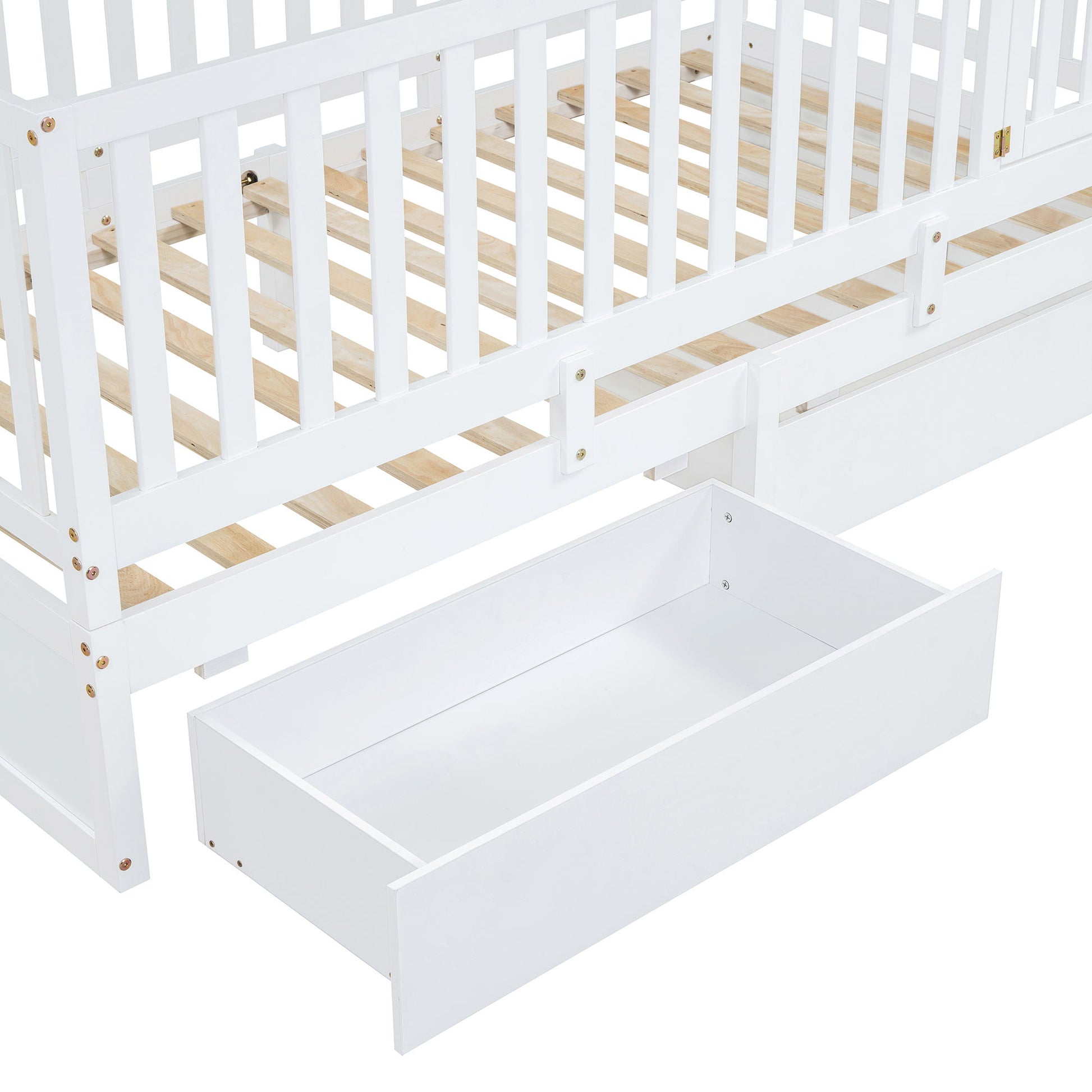 Daybed With Fence Guardrails And 2 Drawers, Split Into Independent Floor Bed & Daybed - The Sleep Loft - Online Mattress Showroom NYC
