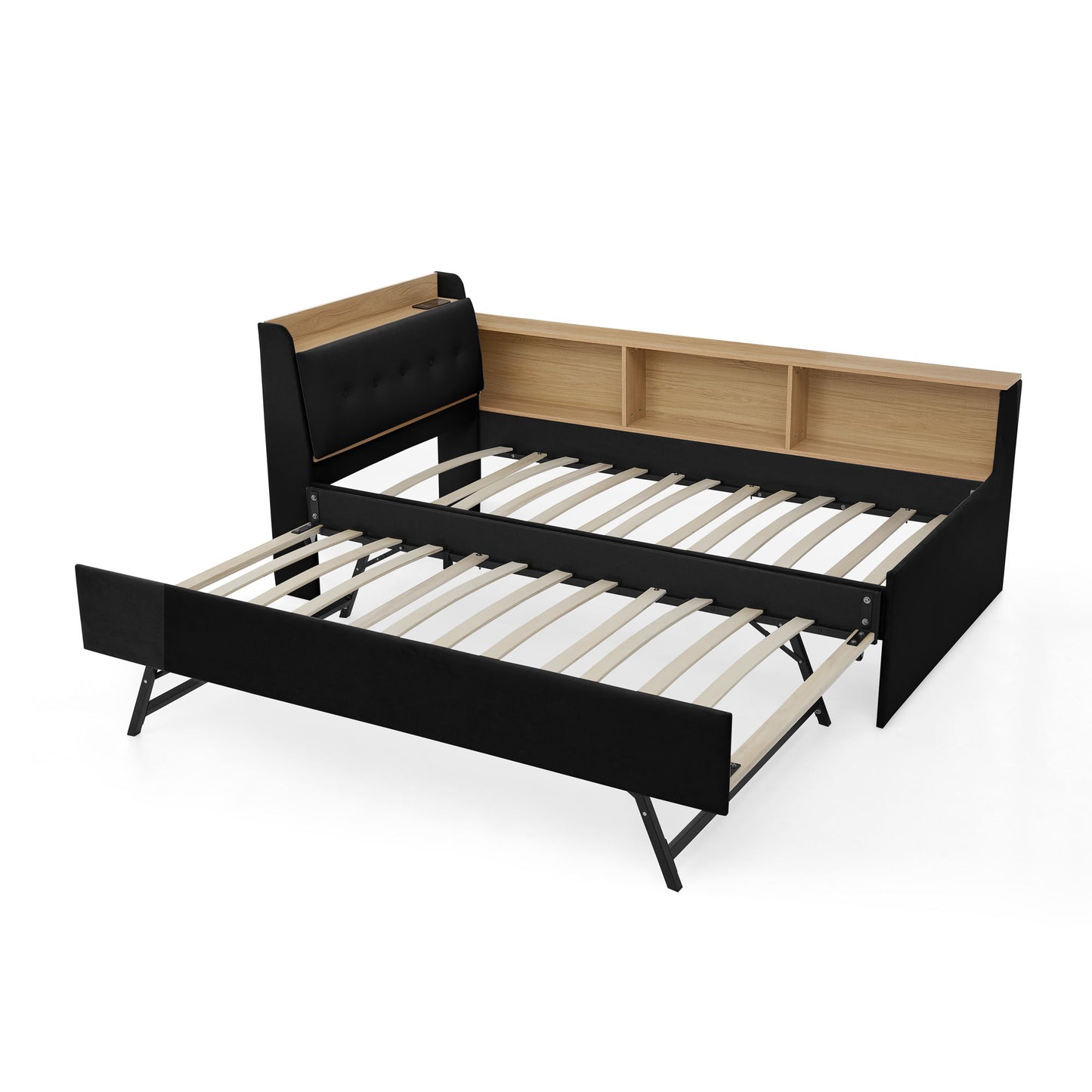 Upholstered Daybed With Storage Headboard, Wireless Charging, LED Lights - The Sleep Loft - Online Mattress Showroom NYC