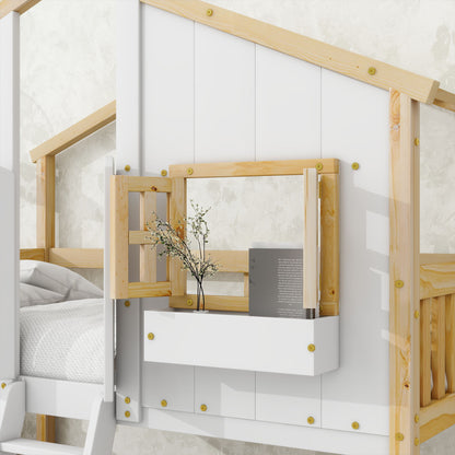 House Bunk Bed With Roof, Window, Window Box, Door, With Safety Guardrails And Ladder - The Sleep Loft - Online Mattress Showroom NYC